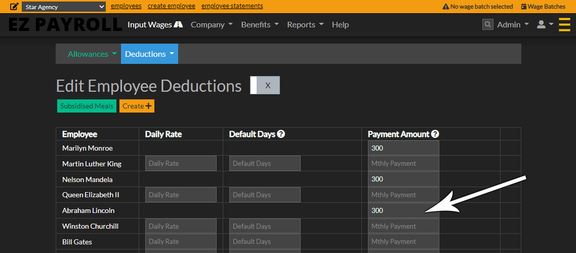 Enter the monthly amount for each employee
